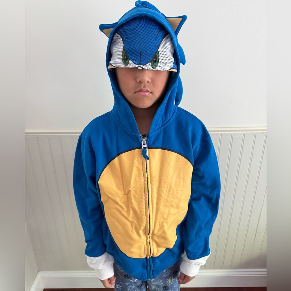 Boys Halloween Sonic the Hedgehog hoodie 5D spikes size medium/large blue white